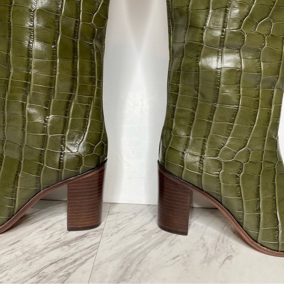 Schutz Maryana Green Crocodile Embossed Tall Block Heel Boot 5B - Picture 9 of 16